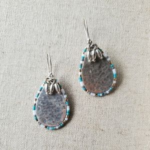 Stella & Dot - Silver Hanging Tear Drop With Turquouise Colored Bead